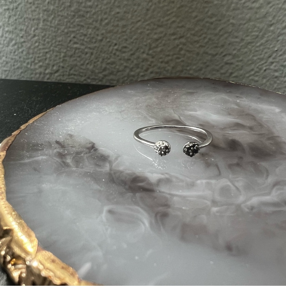 Diamond and Black Diamond Sterling Silver Midi Ring MAKE AN OFFER
